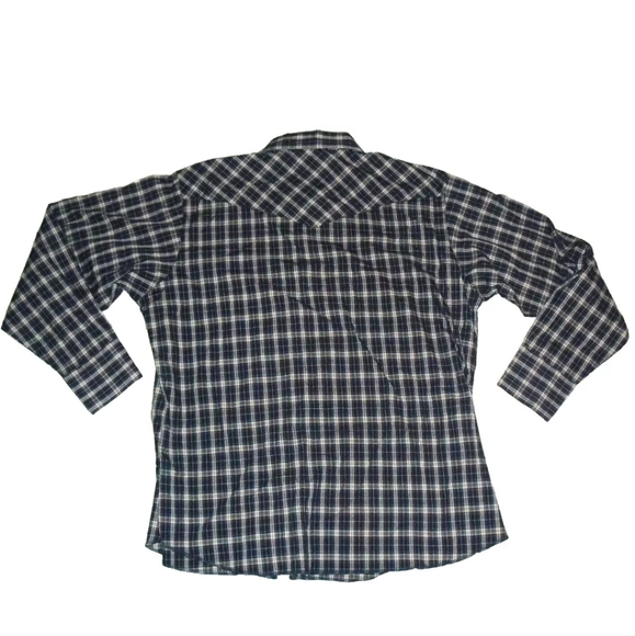 Wrangler 90s Vintage Mens Pearl Buttons Black Plaid Long Sleeve Shirt sz. XL New - Picture 4 of 4